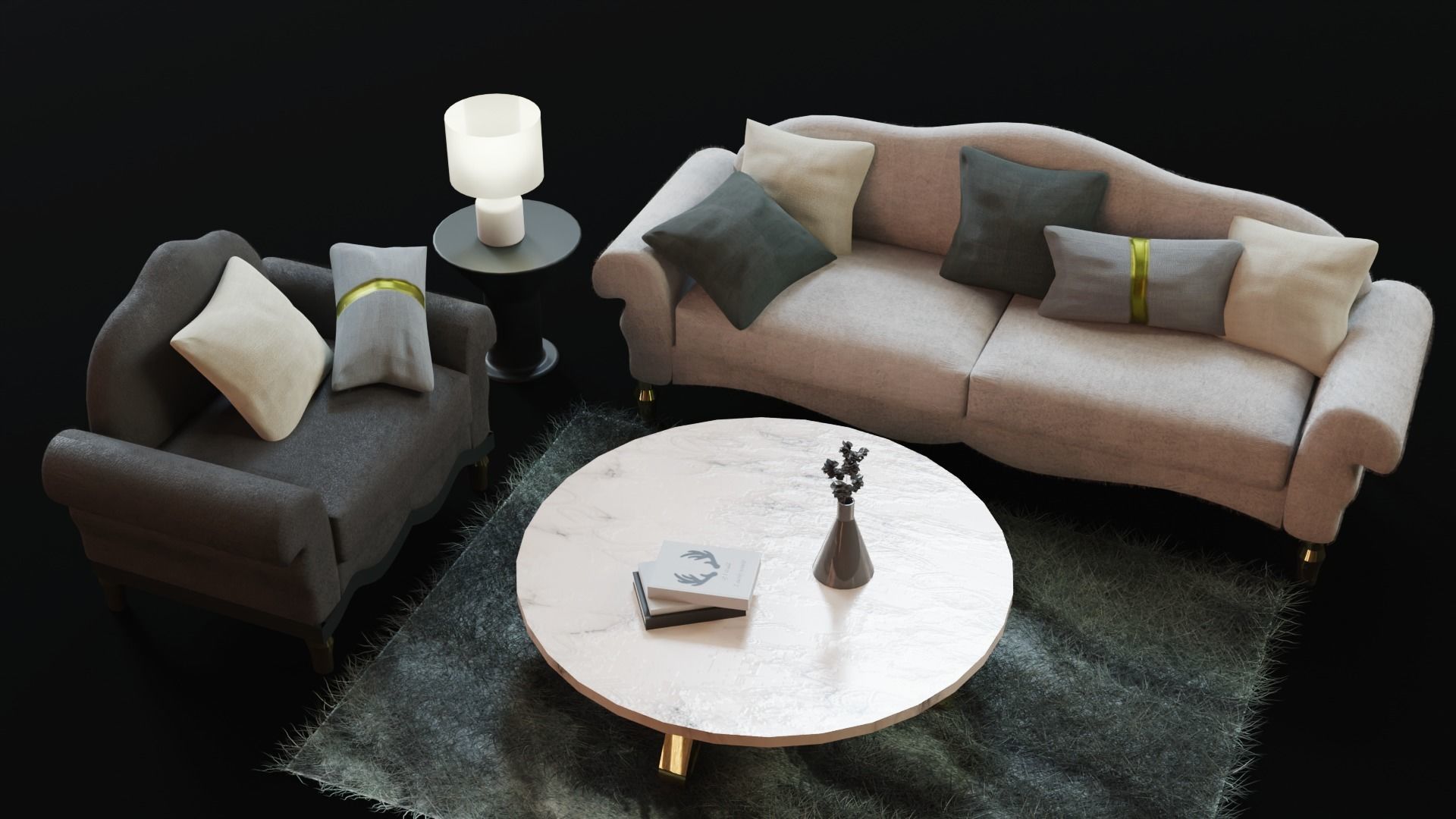 Living Room  Low poly  Sofa  table   carpet   vasa    3d model Low-poly 3D model_2