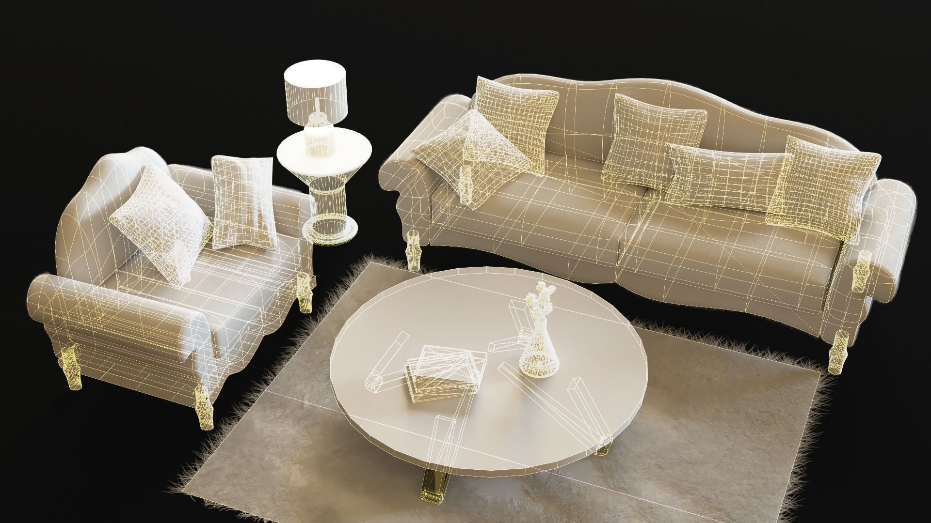 Living Room  Low poly  Sofa  table   carpet   vasa    3d model Low-poly 3D model_3