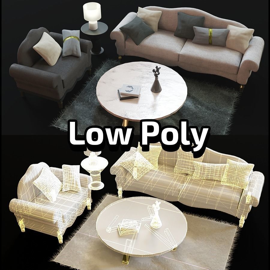 Living Room  Low poly  Sofa  table   carpet   vasa    3d model Low-poly 3D model_6