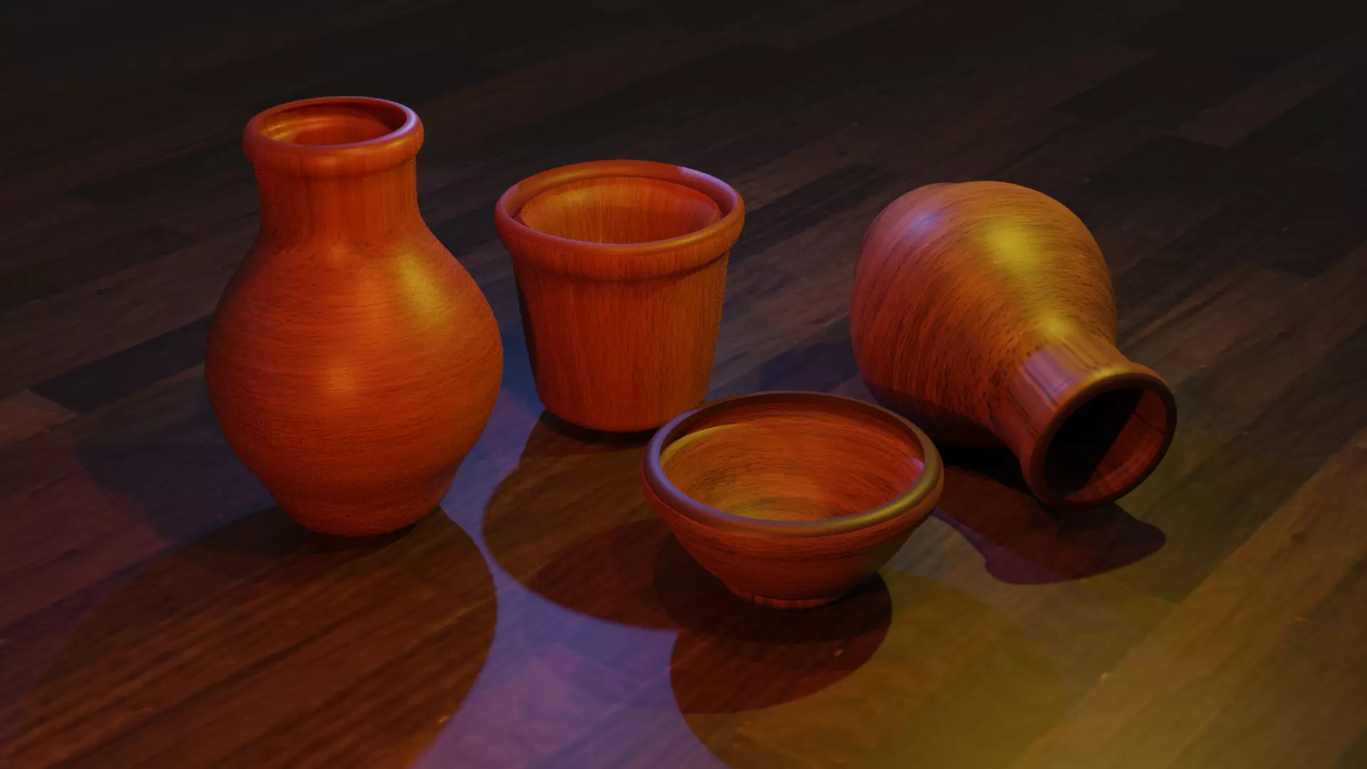 3D Pots wooden bowls and vases Free low-poly 3D model