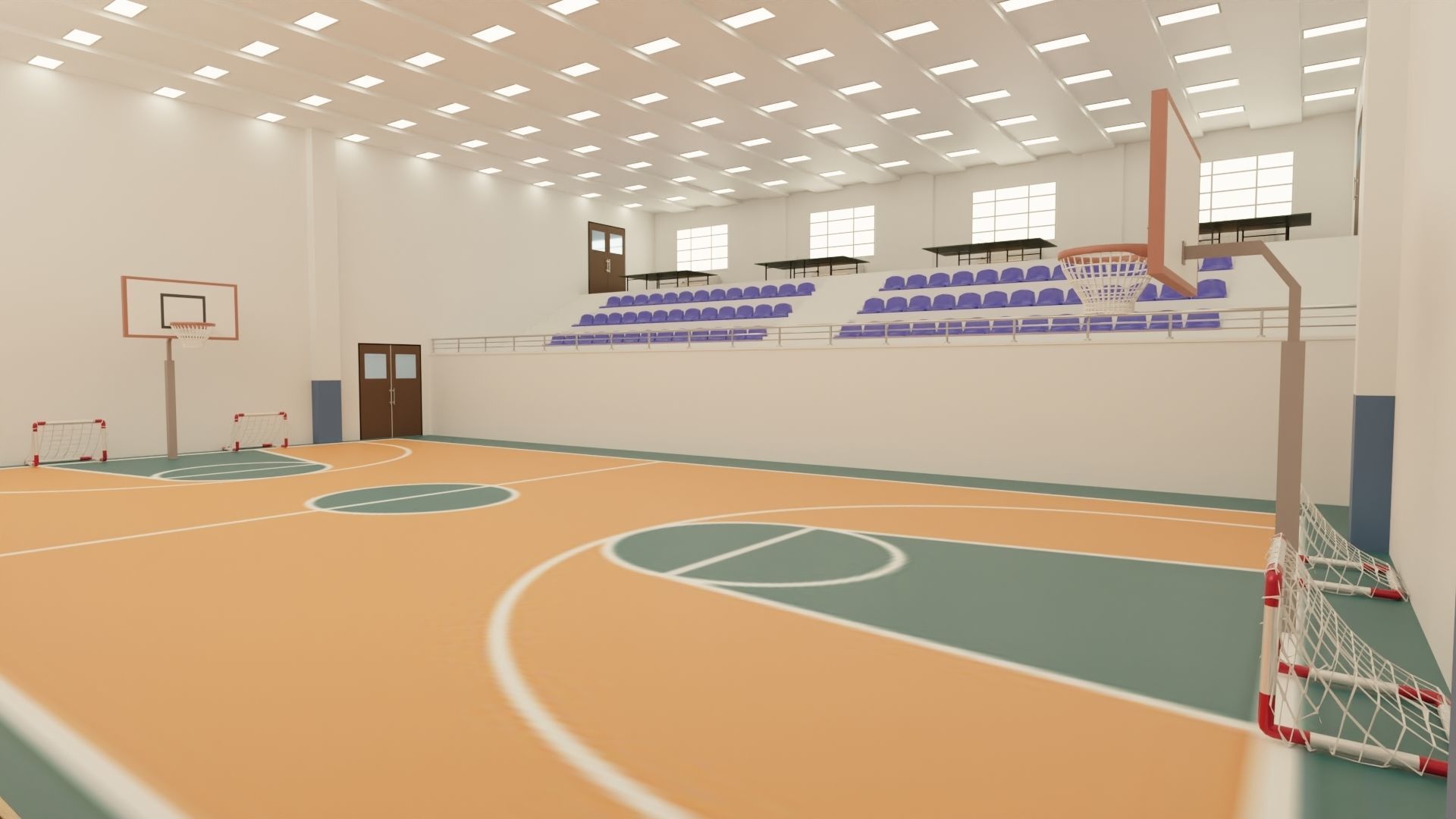Sports Hall Basketball Court Table Tennis Area Interior Low-poly 3D model_1