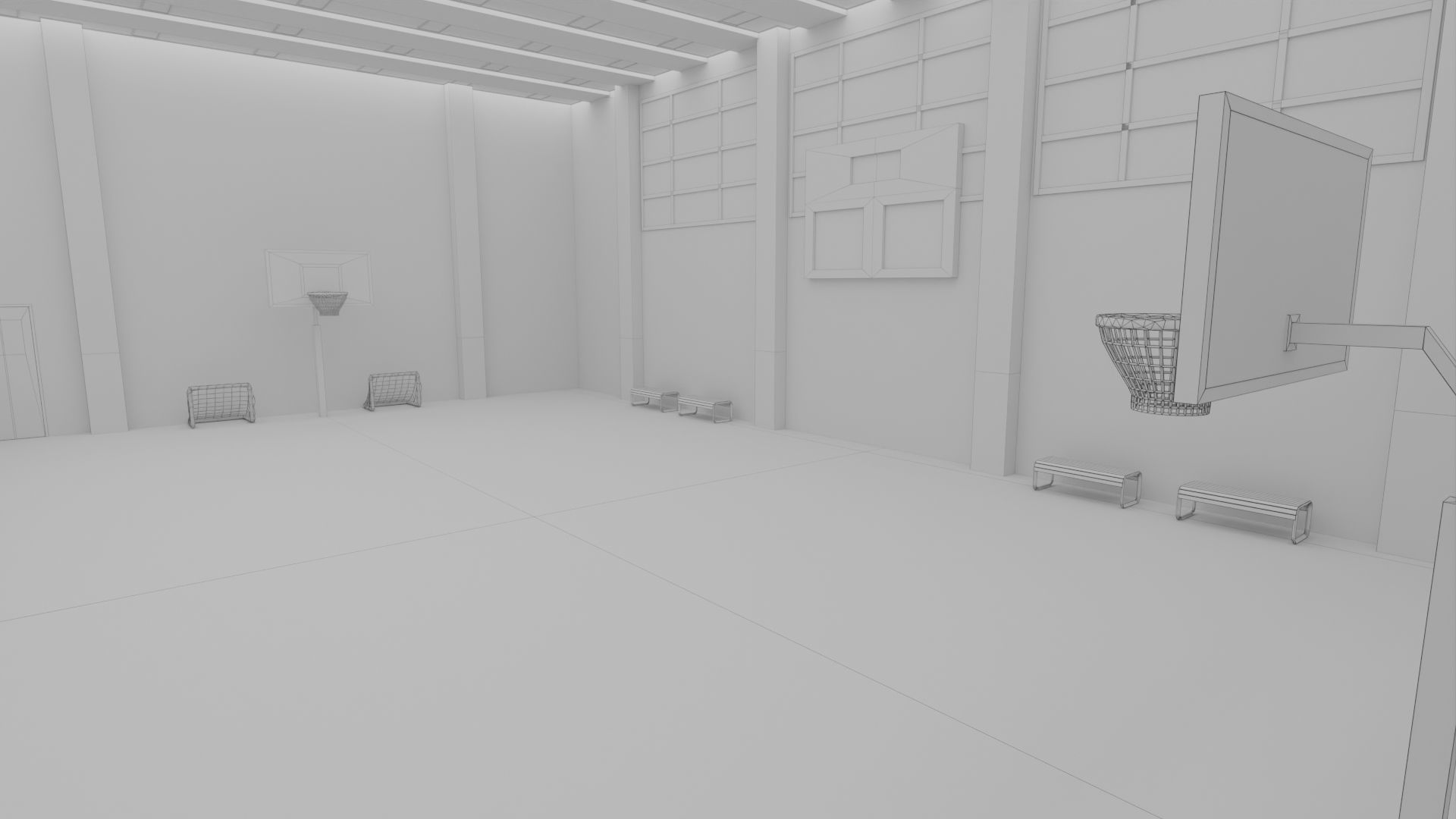 Sports Hall Basketball Court Table Tennis Area Interior Low-poly 3D model_6