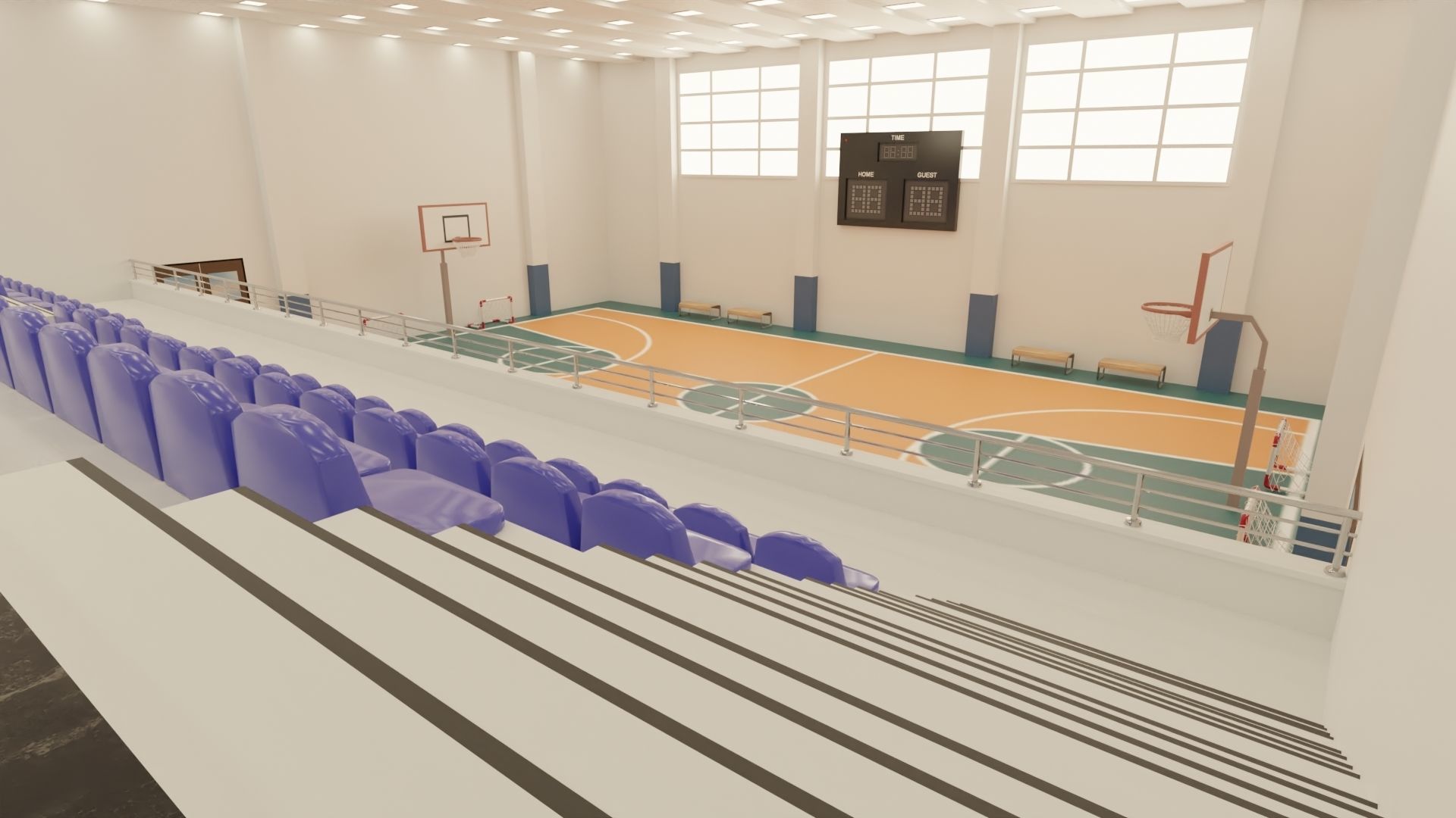 Sports Hall Basketball Court Table Tennis Area Interior Low-poly 3D model_4