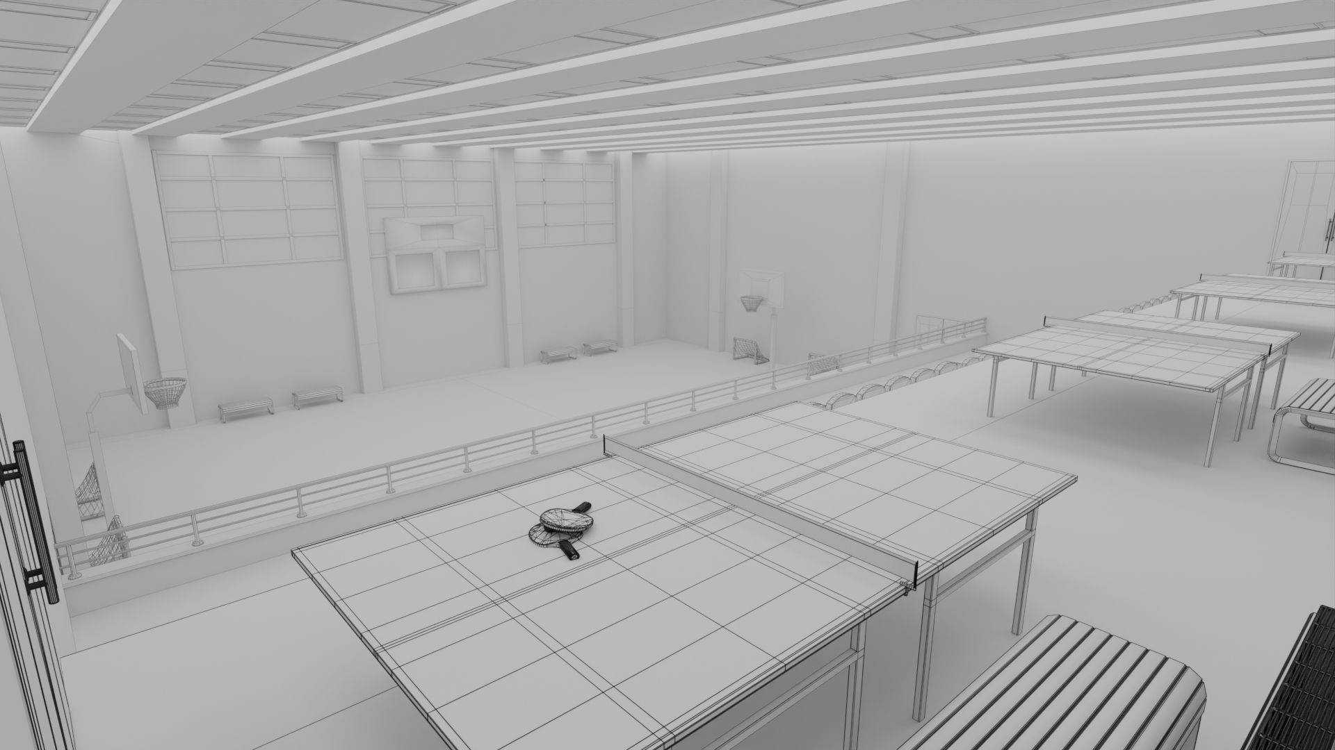 Sports Hall Basketball Court Table Tennis Area Interior Low-poly 3D model_5