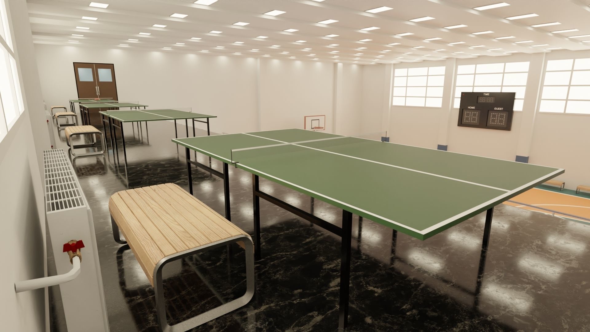 Sports Hall Basketball Court Table Tennis Area Interior Low-poly 3D model_3