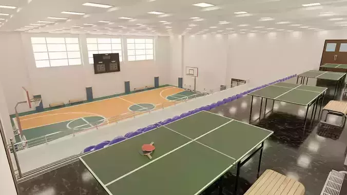 Sports Hall Basketball Court Table Tennis Area Interior Low-poly 3D model
