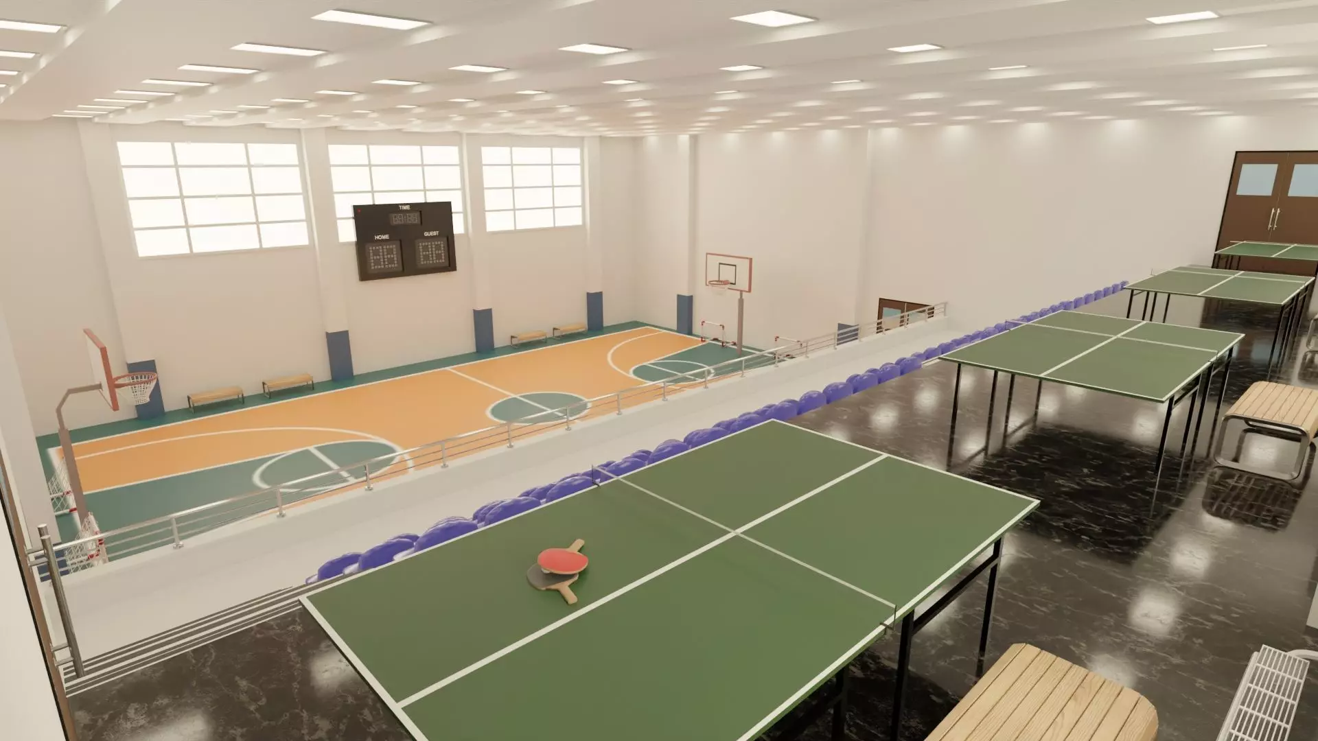 Sports Hall Basketball Court Table Tennis Area Interior Low-poly 3D model_0
