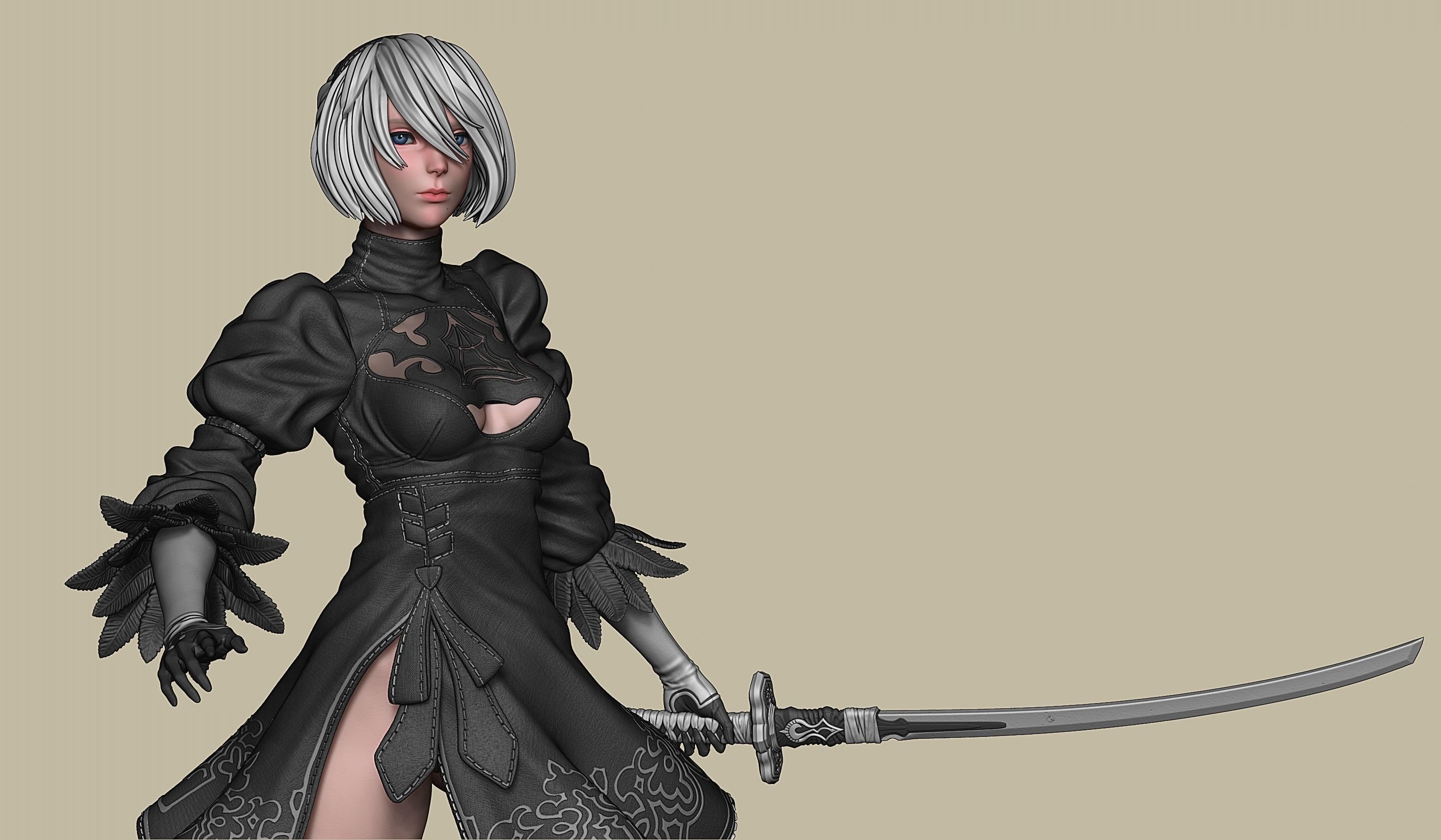 2B-YoRHa No2 Type B-NieR Automata-Garage Kit for 3D Printing 3D print model_14
