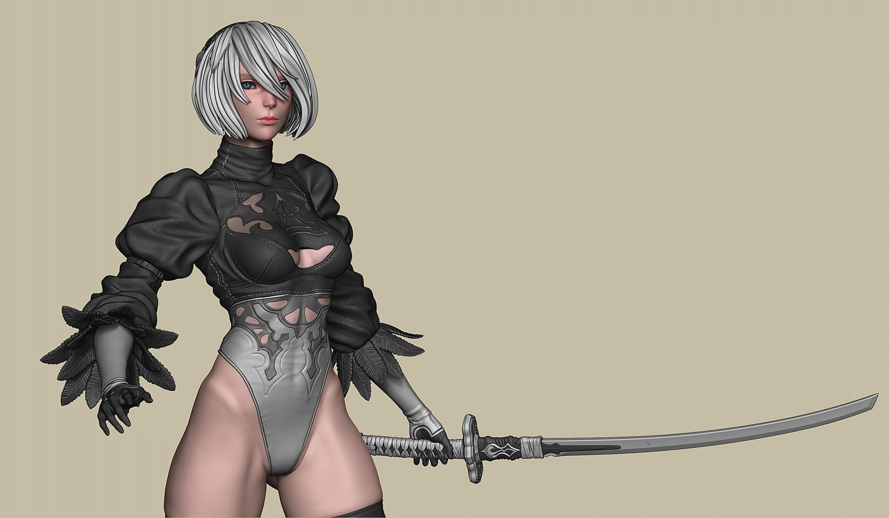 2B-YoRHa No2 Type B-NieR Automata-Garage Kit for 3D Printing 3D print model_15