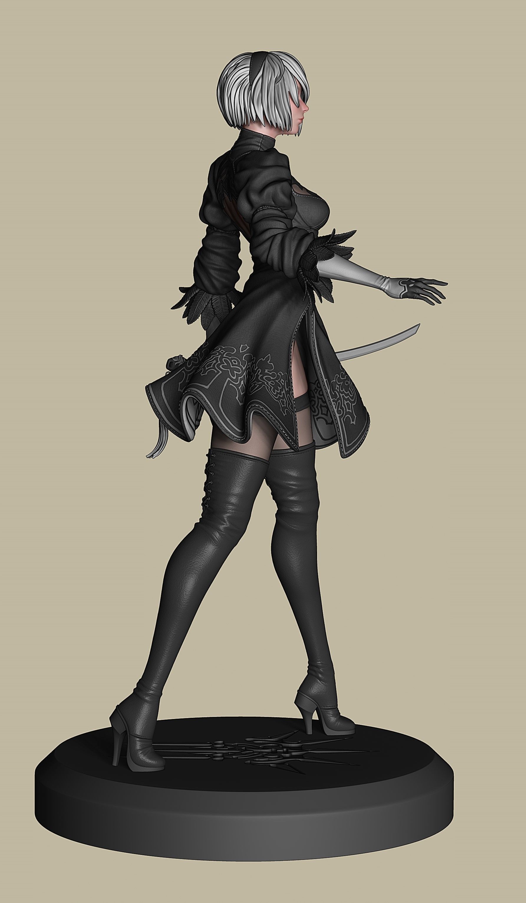 2B-YoRHa No2 Type B-NieR Automata-Garage Kit for 3D Printing 3D print model_16