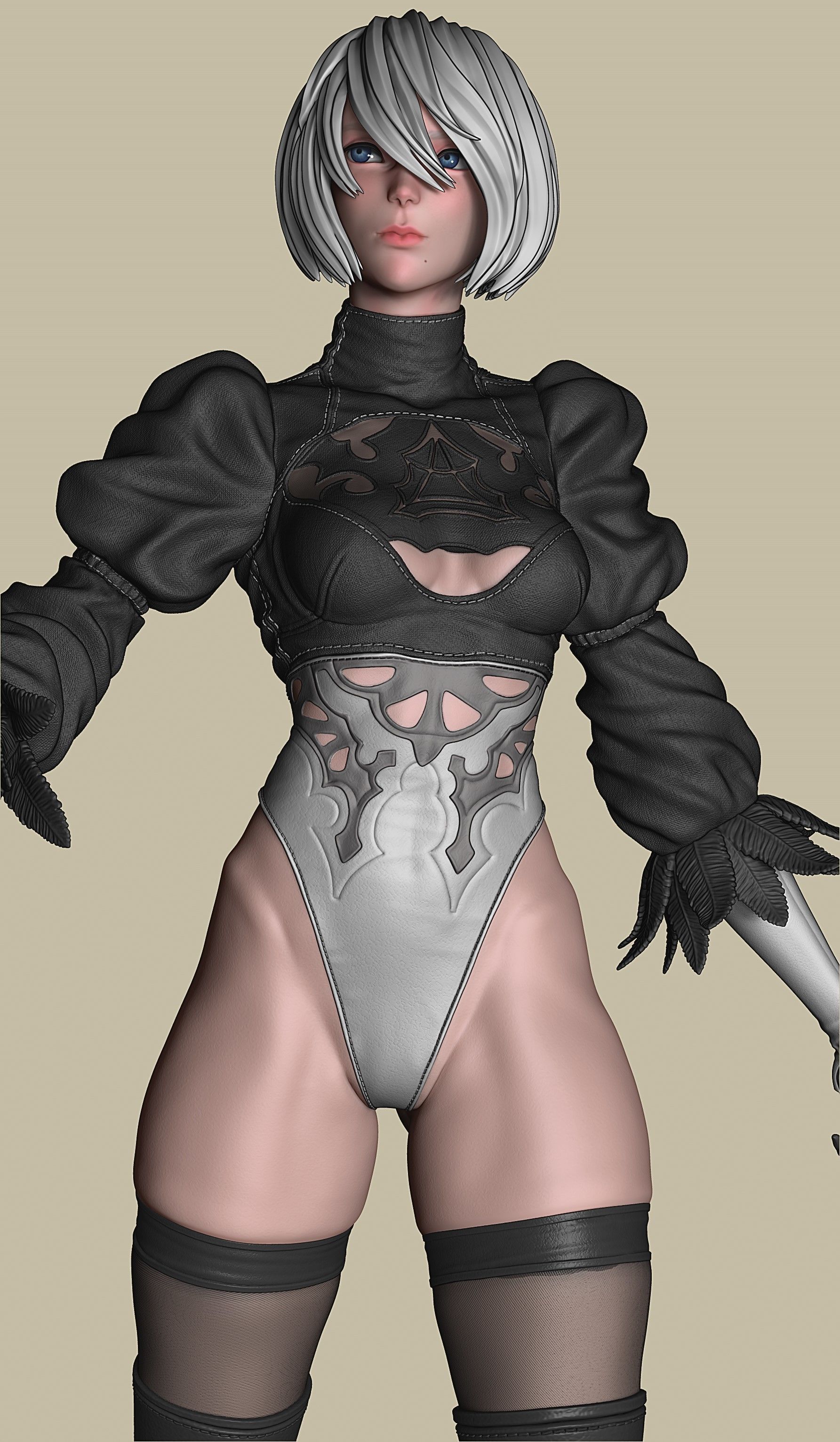 2B-YoRHa No2 Type B-NieR Automata-Garage Kit for 3D Printing 3D print model_7