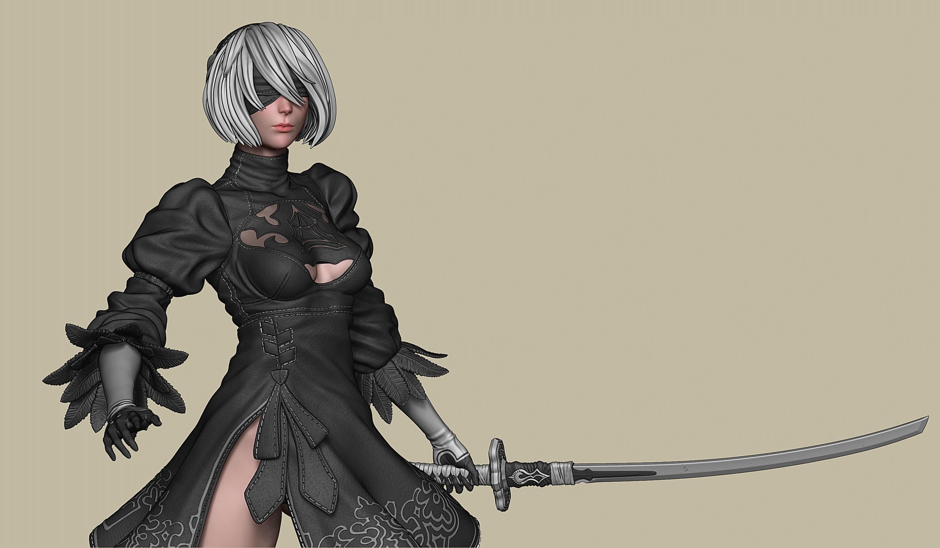 2B-YoRHa No2 Type B-NieR Automata-Garage Kit for 3D Printing 3D print model_13