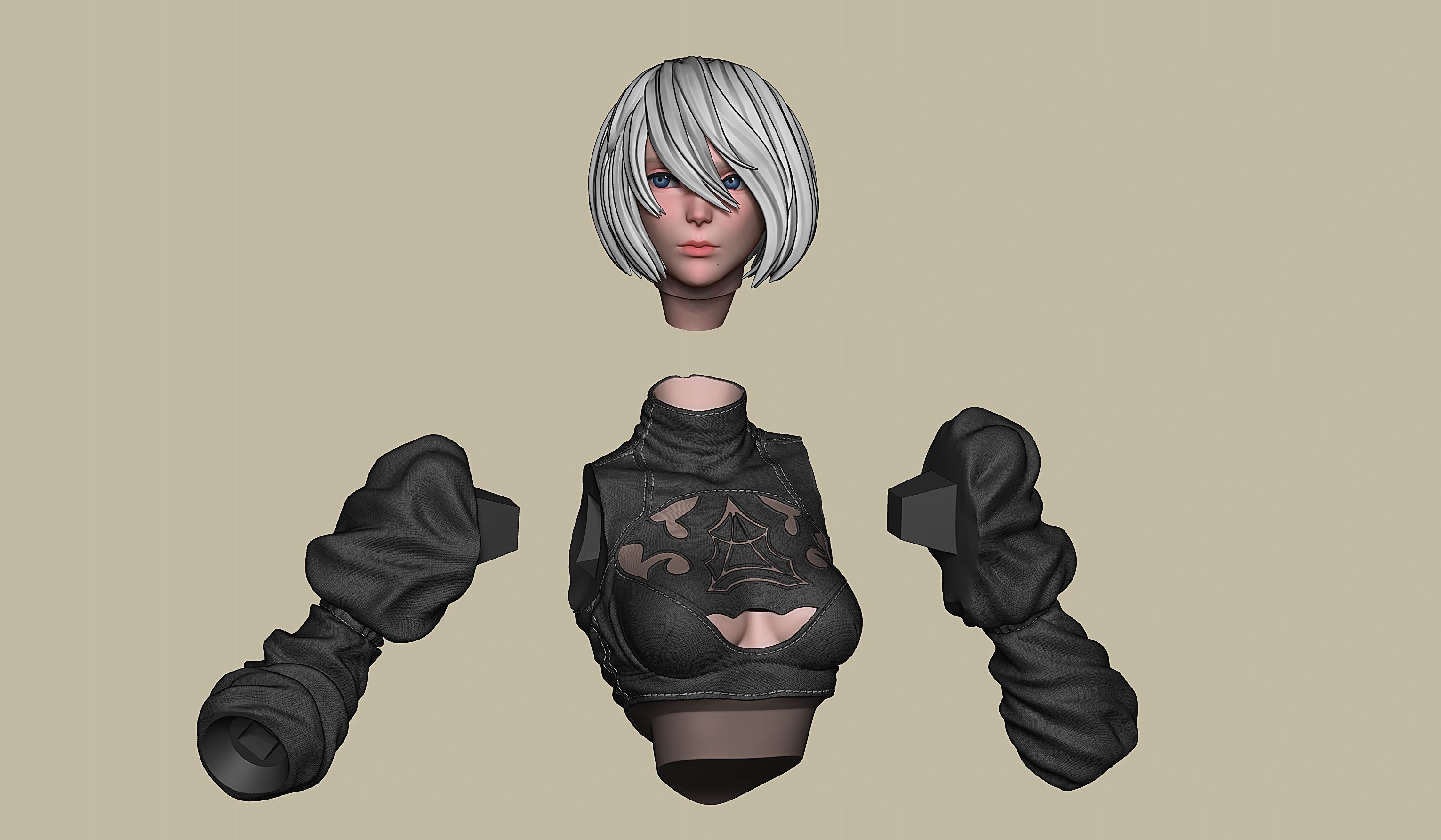 2B-YoRHa No2 Type B-NieR Automata-Garage Kit for 3D Printing 3D print model_27