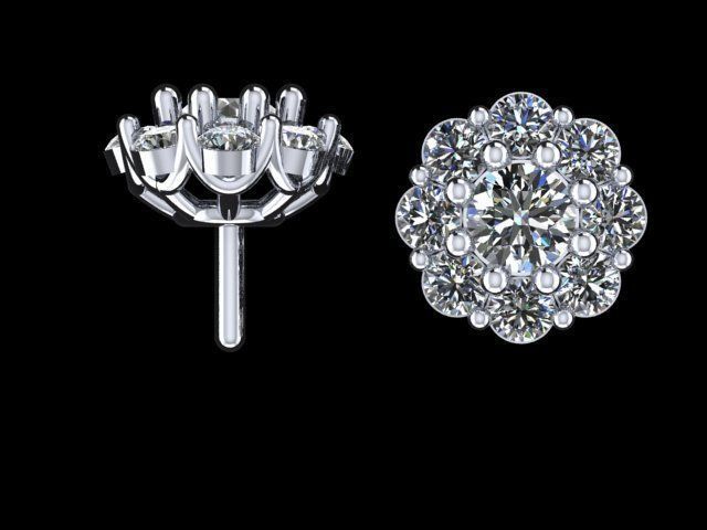 Earrings pair of diamond stud 3D print model_2