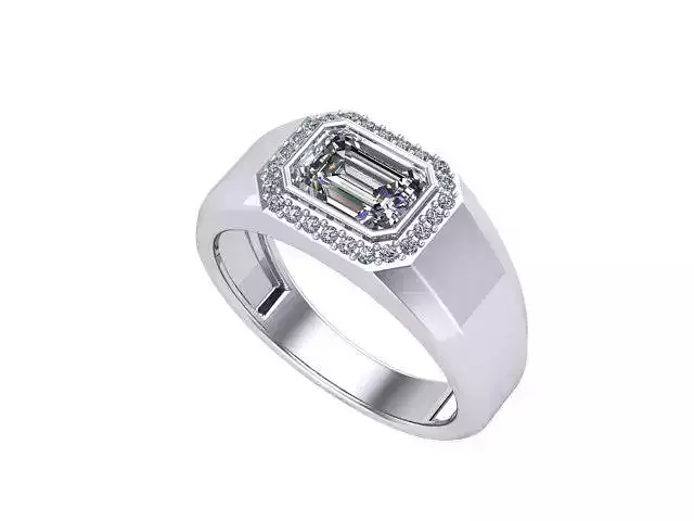 Wide Emerald Diamond Cushion Ring
