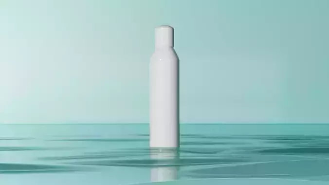 Cosmetic bottle product scene with water ripple background
