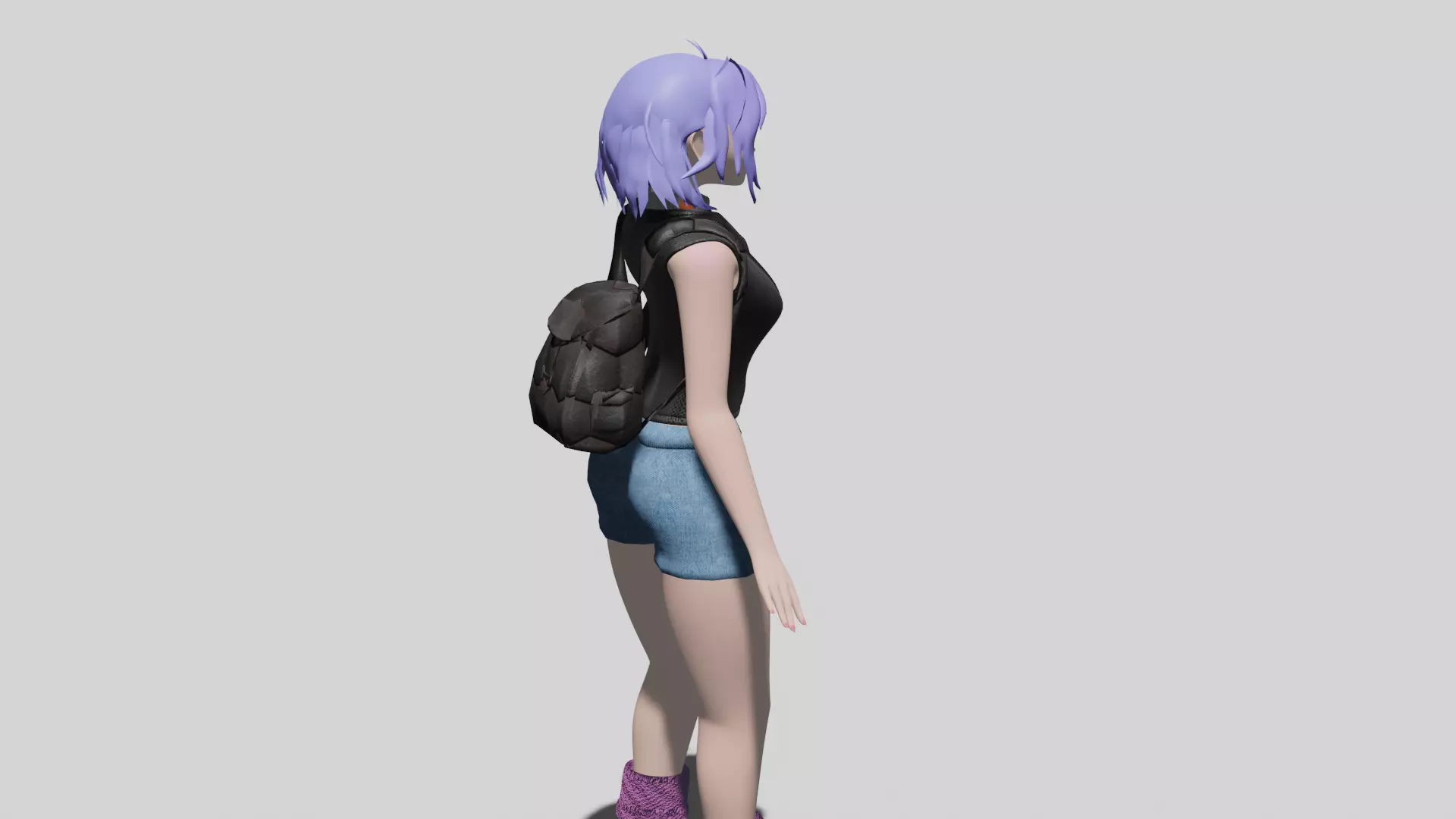 Raven girl with hair and shorts Low-poly 3D model_0