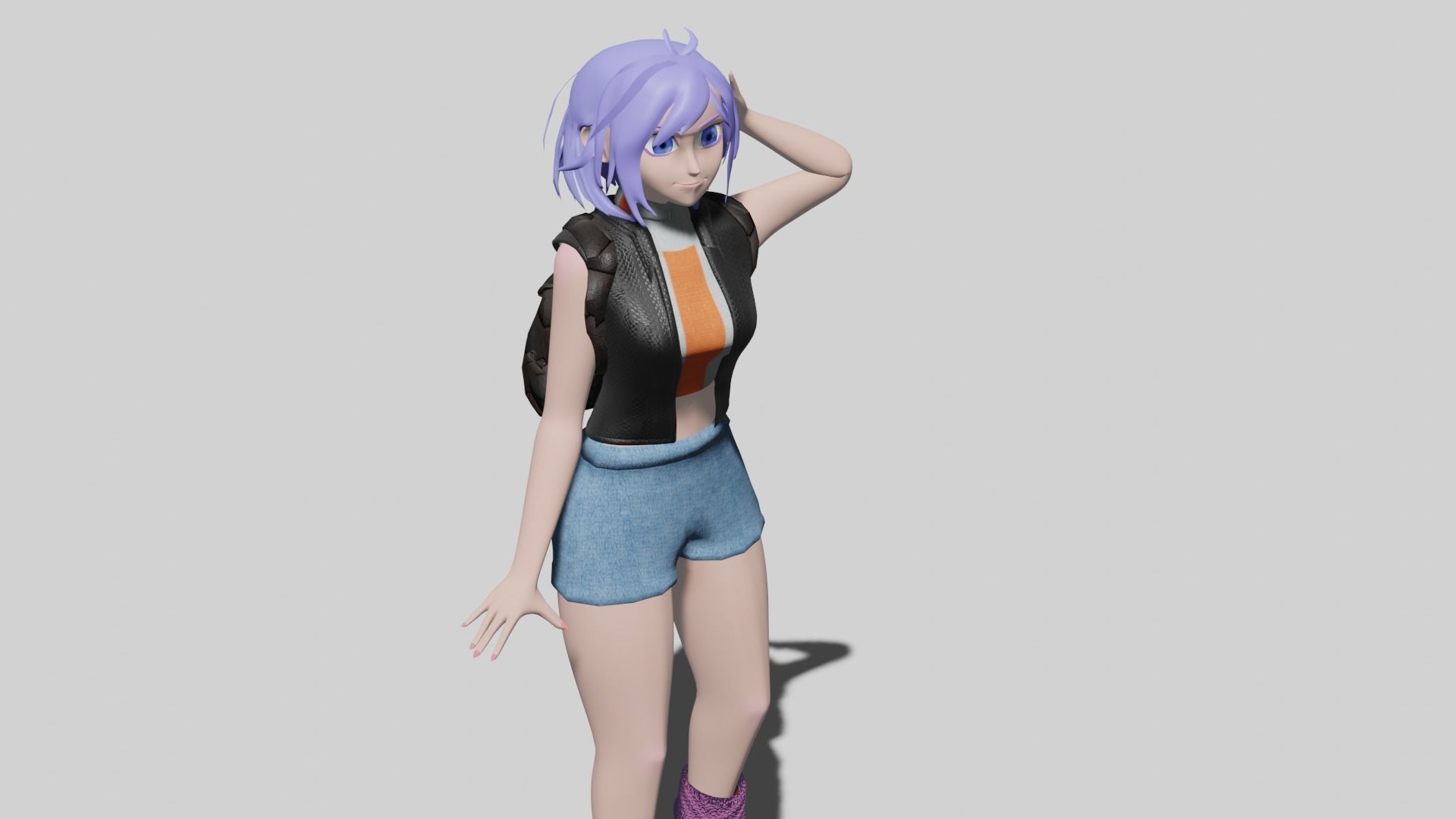 Raven girl with hair and shorts Low-poly 3D model_2