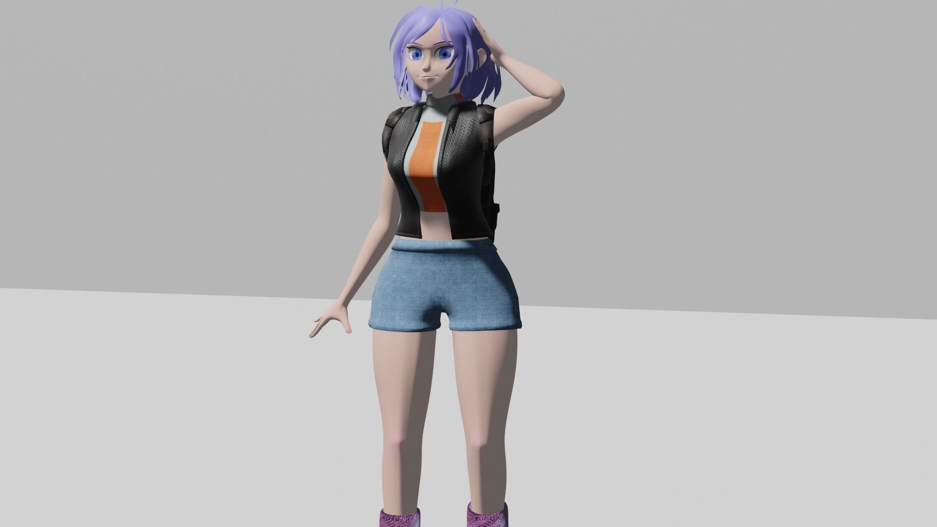 Raven girl with hair and shorts Low-poly 3D model_1