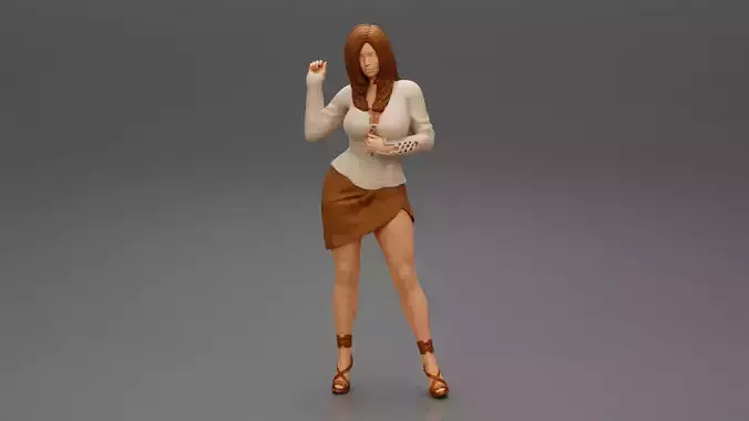 Young Woman Is Posing In Mini Skirt And High heels 3D print model