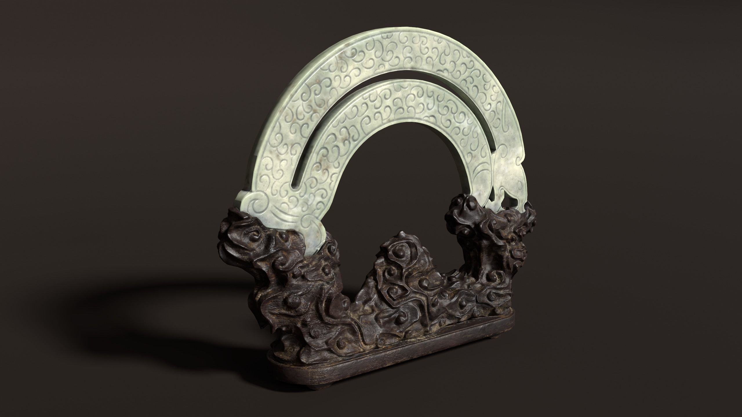 3D Antique Chinese Jade Statue Carved Low-poly 3D model_2