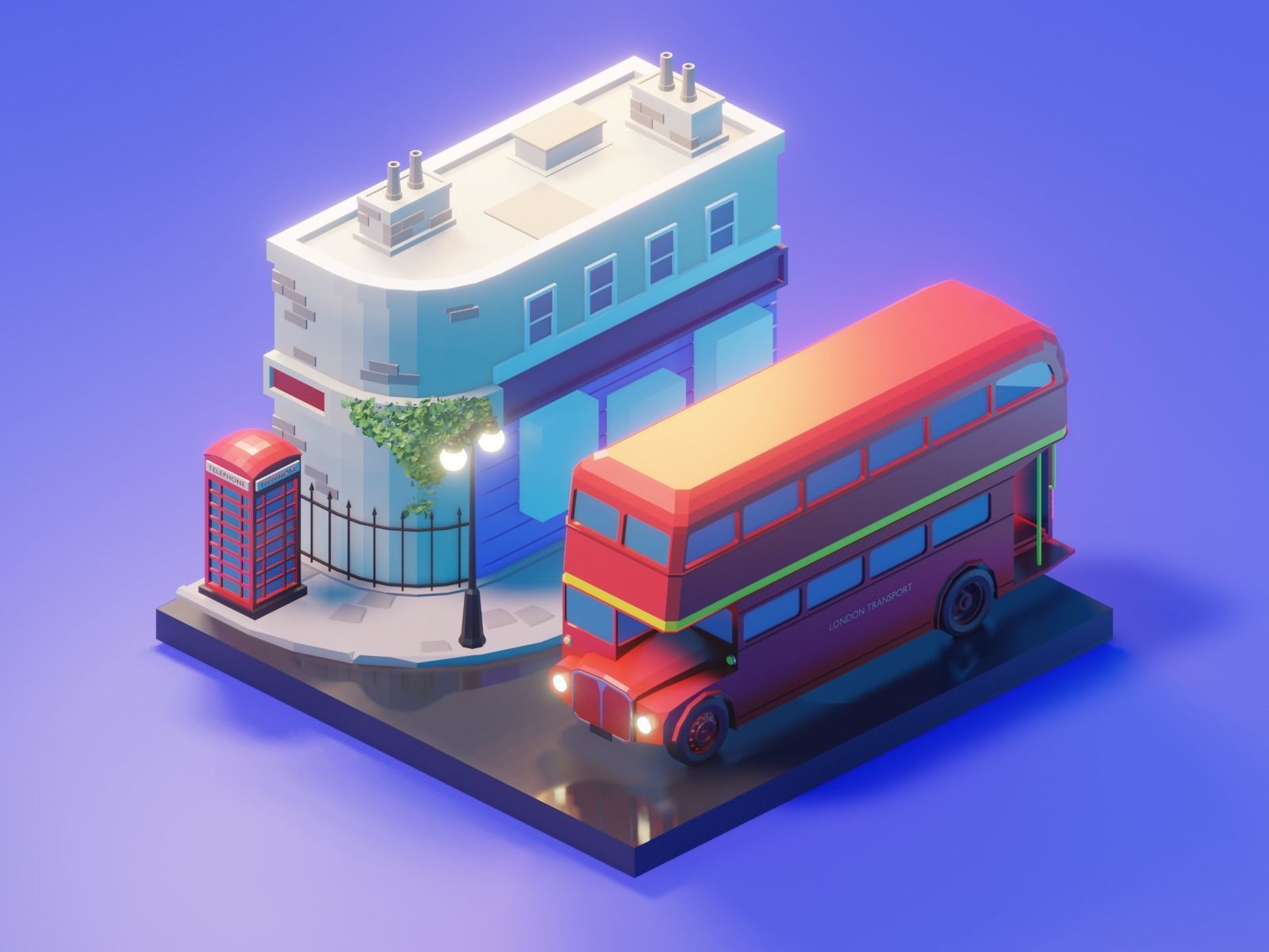 London bus 3d model Render in blender Low-poly 3D model_1