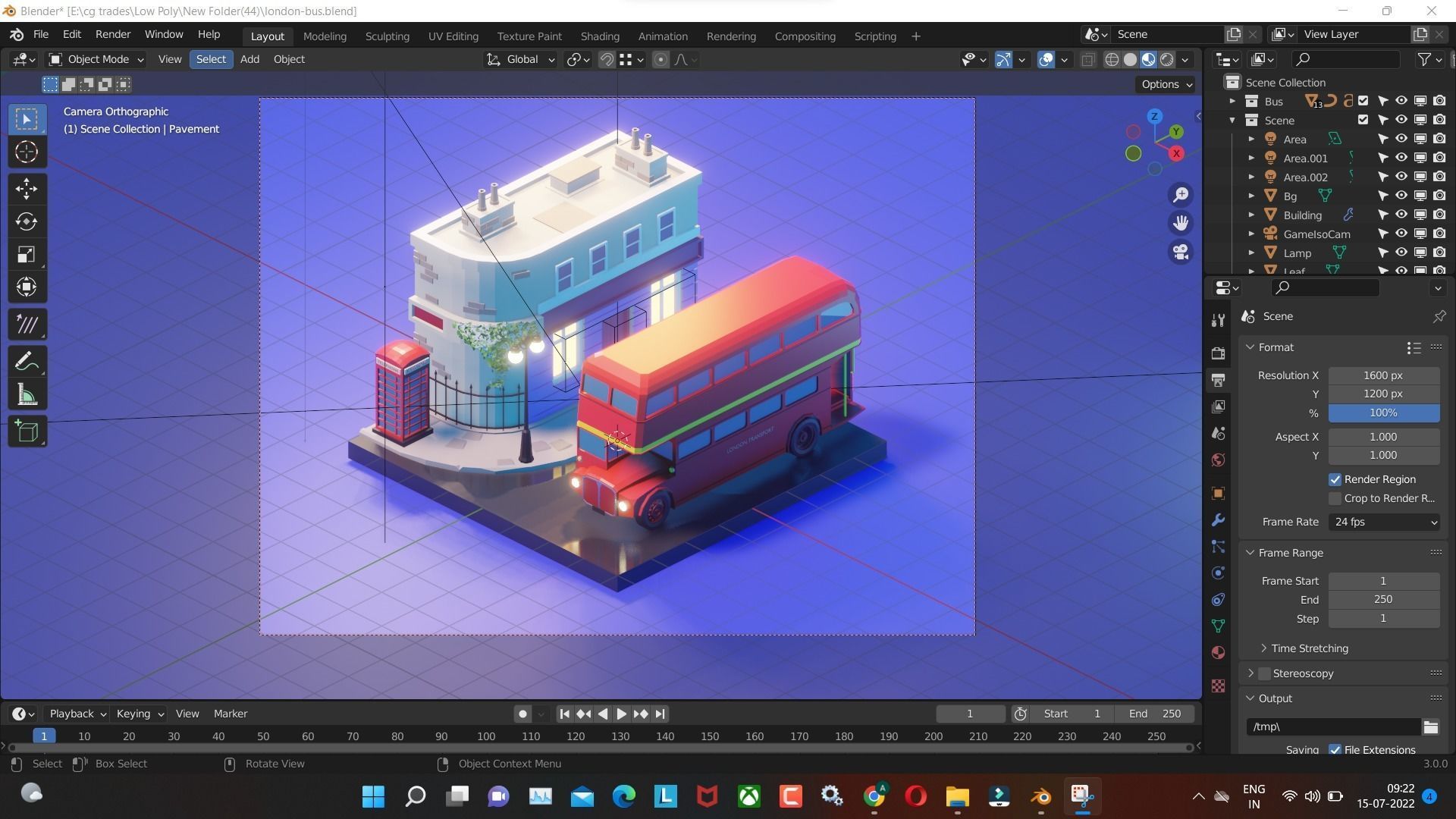 London bus 3d model Render in blender Low-poly 3D model_2