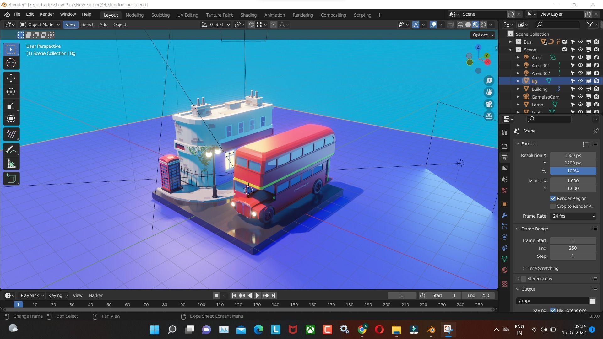 London bus 3d model Render in blender Low-poly 3D model_9