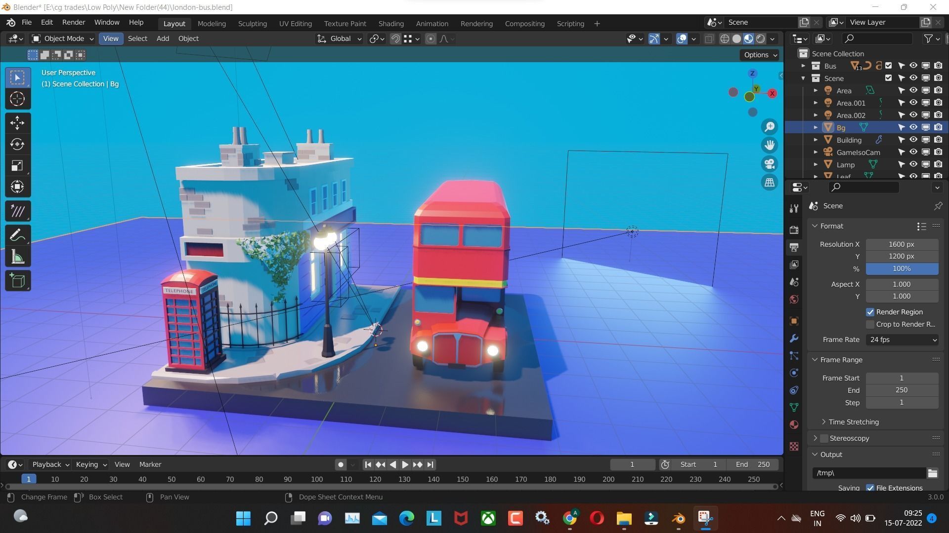 London bus 3d model Render in blender Low-poly 3D model_10