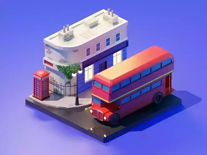 London bus 3d model Render in blender Low-poly 3D model