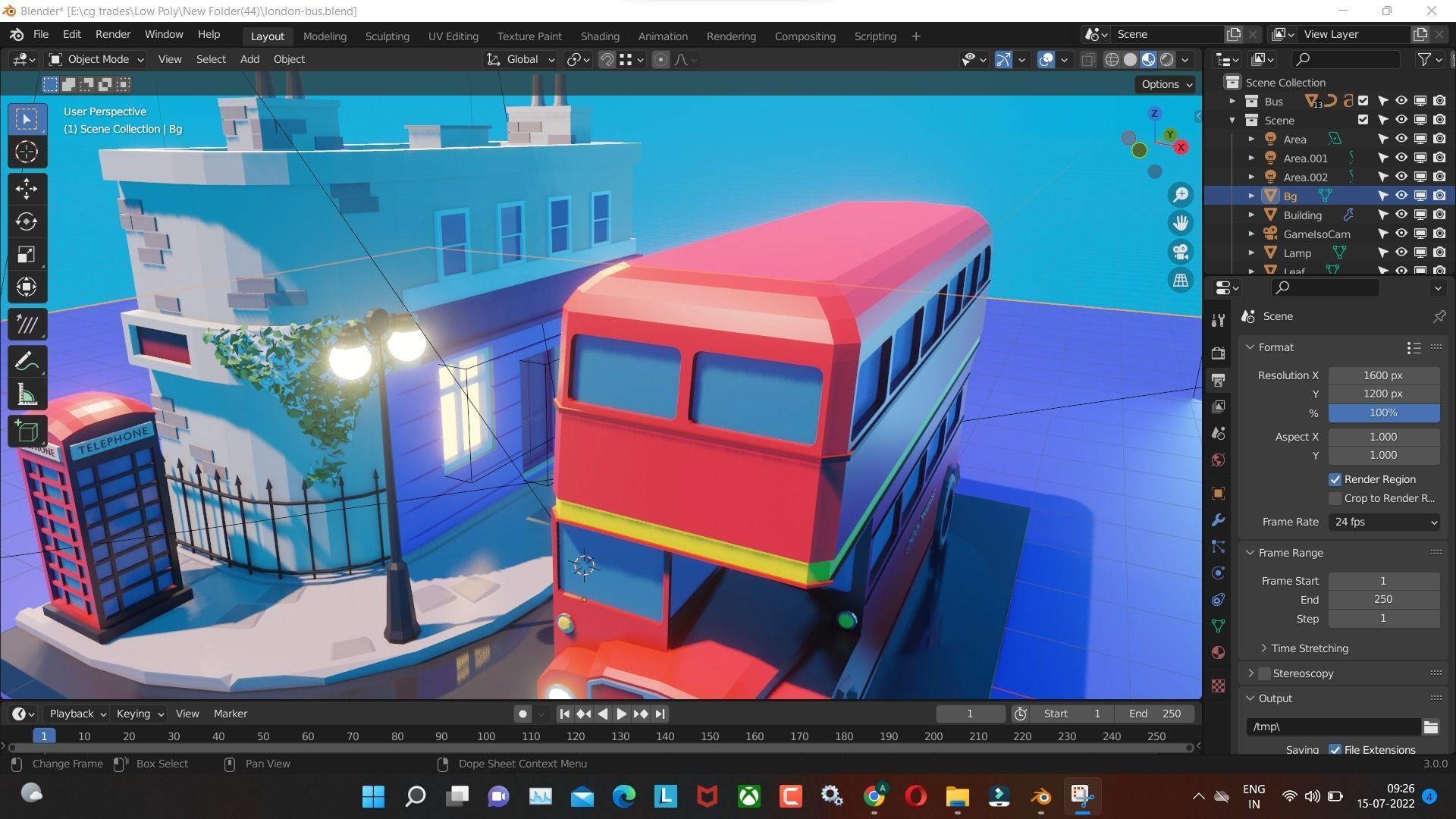 London bus 3d model Render in blender Low-poly 3D model_3