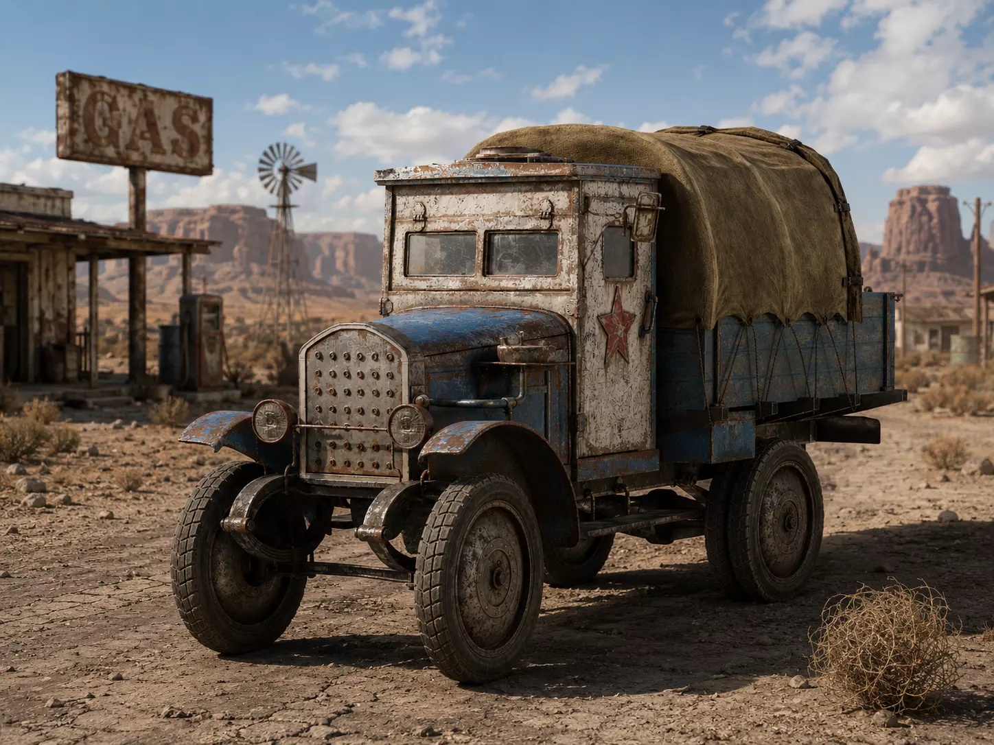 Post-apocalypse battle car truck Game Ready PBR da1 Low-poly 3D model