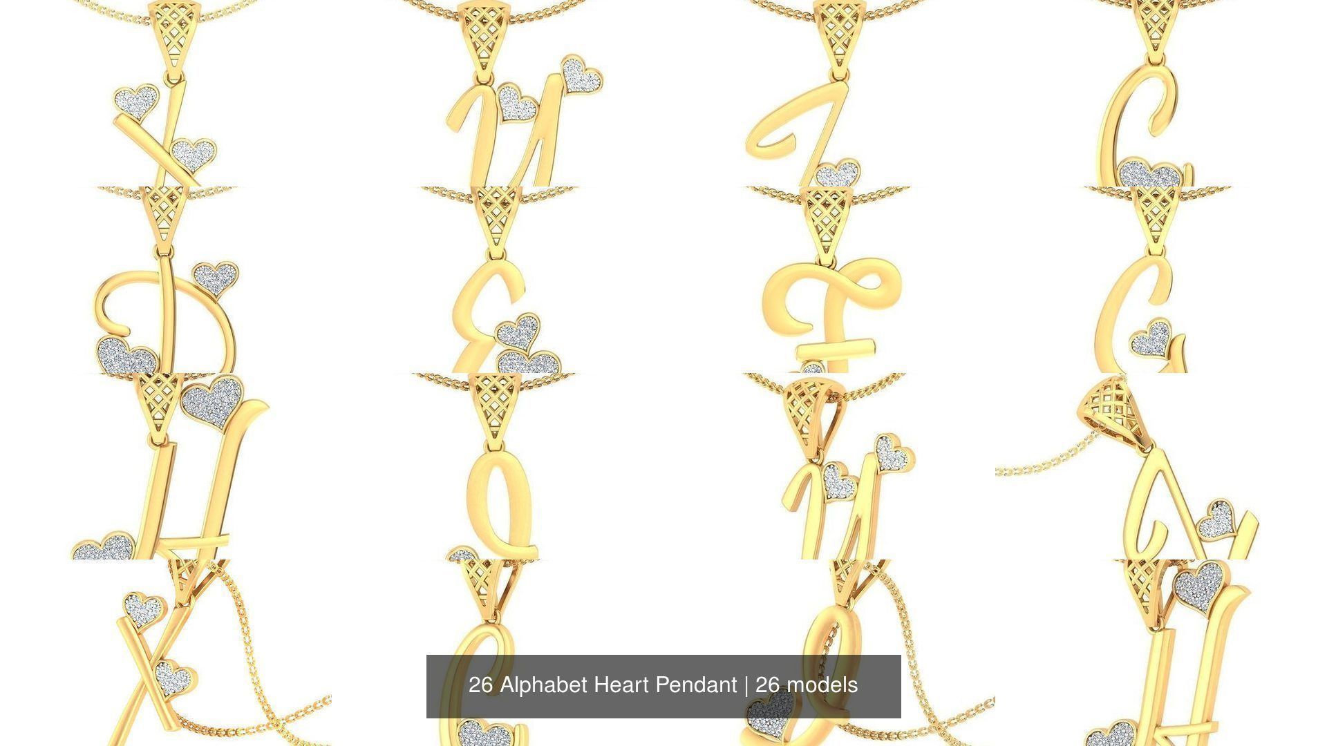 26 Alphabet Heart Pendant 3D Model Collection_2