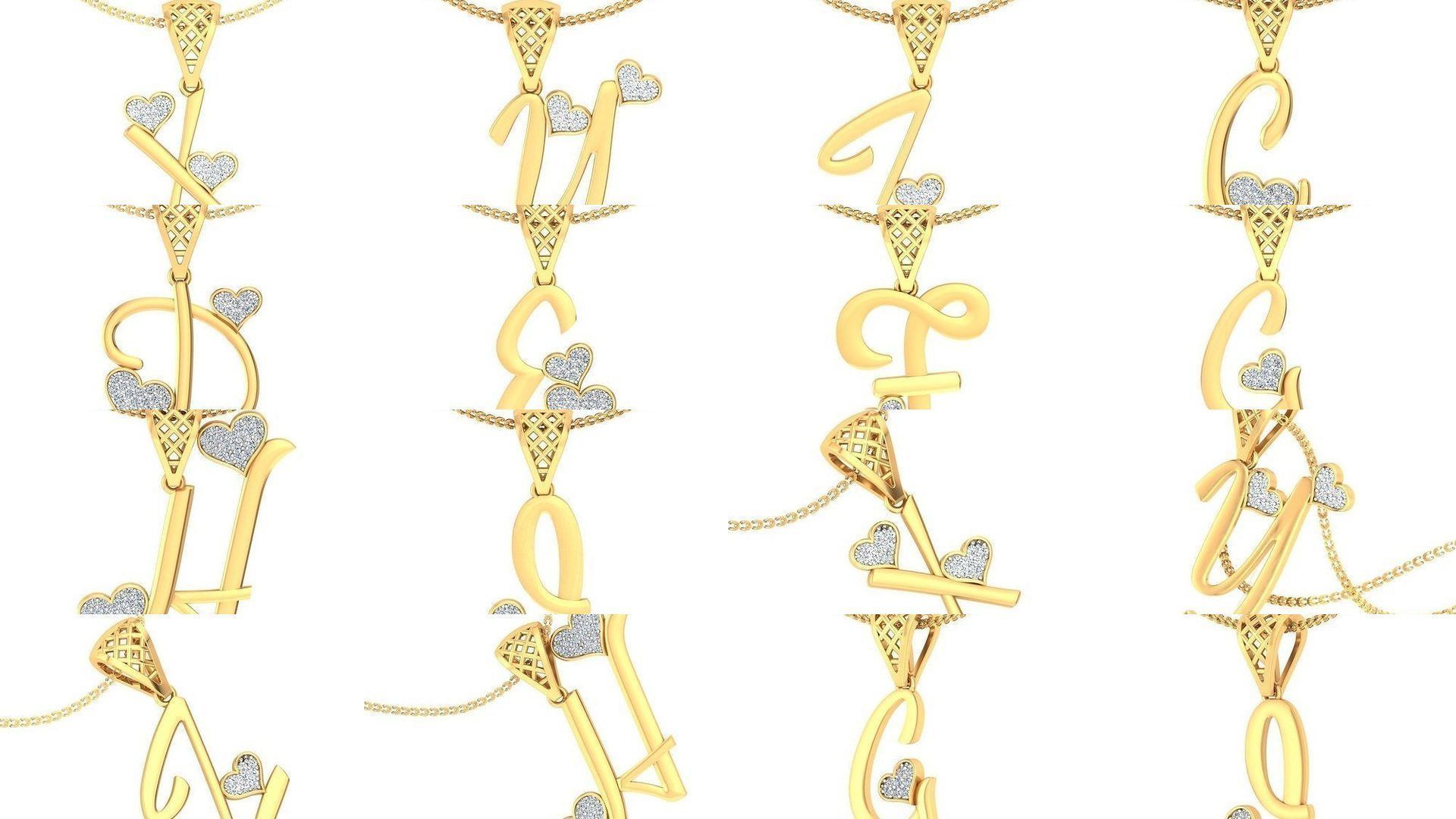 26 Alphabet Heart Pendant 3D Model Collection_1
