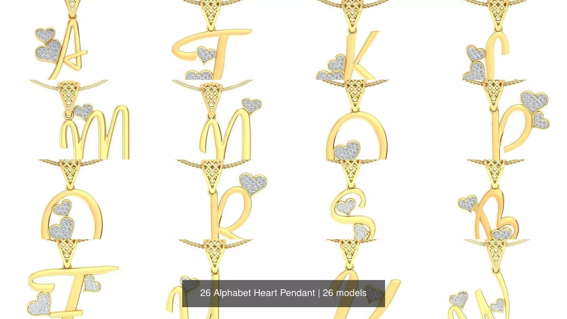 26 Alphabet Heart Pendant 3D Model Collection_0