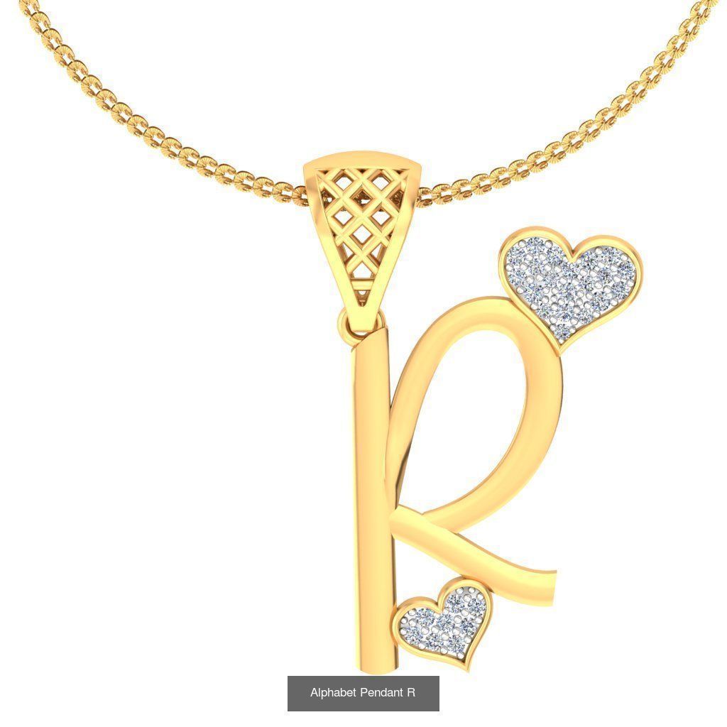 26 Alphabet Heart Pendant 3D Model Collection_12