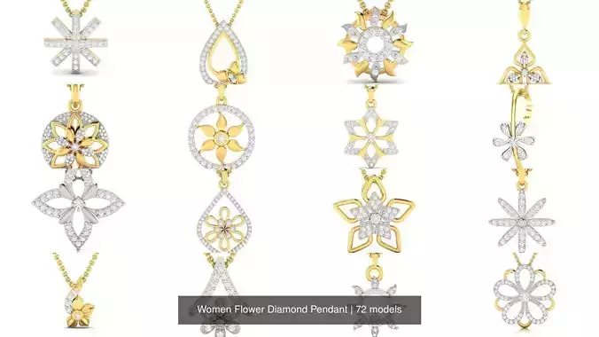 72 Women Flower Diamond Pendant 3D Model Collection