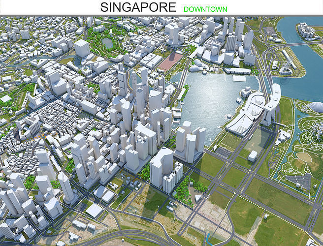 Singapore Downtown Low-poly 3D model