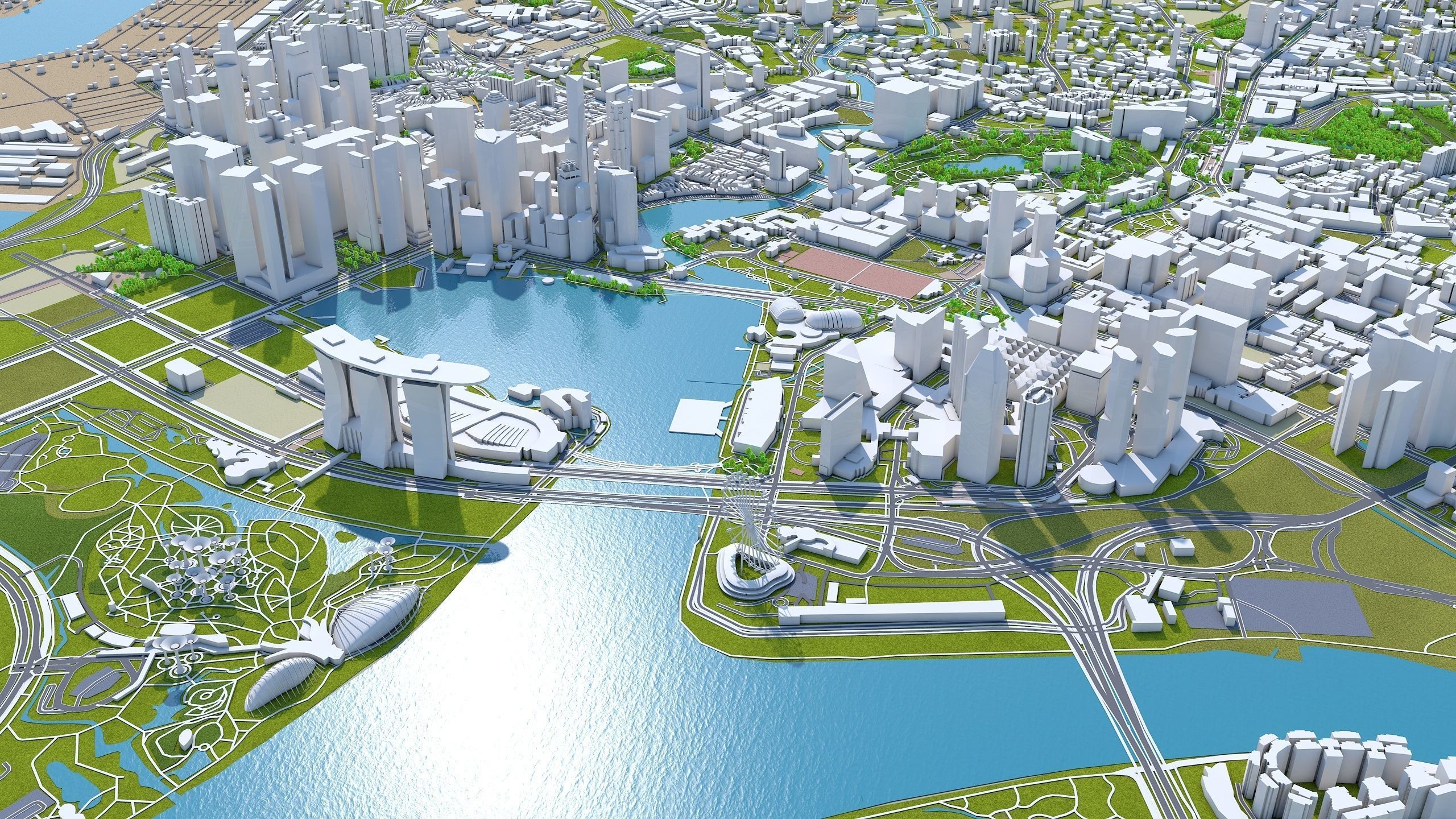 Singapore Downtown Low-poly 3D model_7