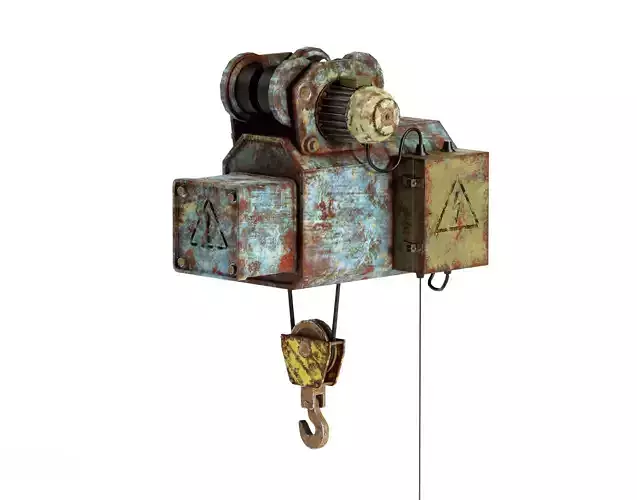 Old rusted electric Winch beam crane da1 Low-poly 3D model