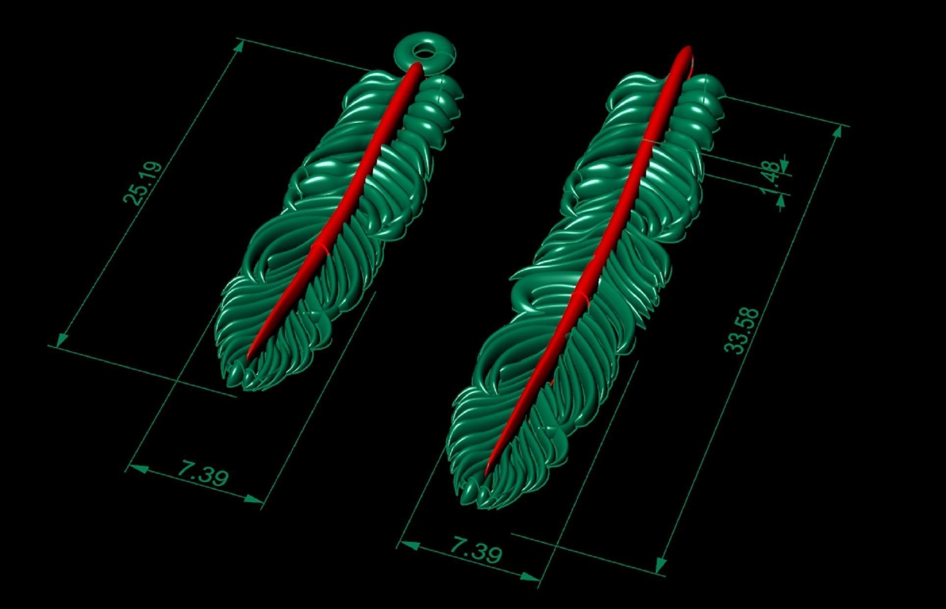 pendant feather two options 3D print model_5