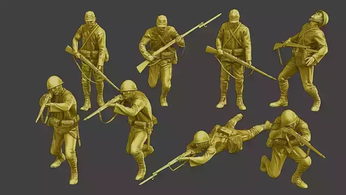 Japanese soldiers ww2 J2 Pack2 3D Model Collection