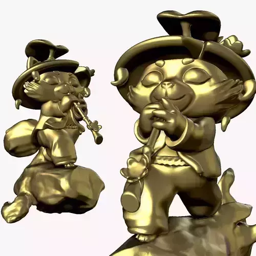 001159 golden anime fox playing on stick closed eyes 3d print ready