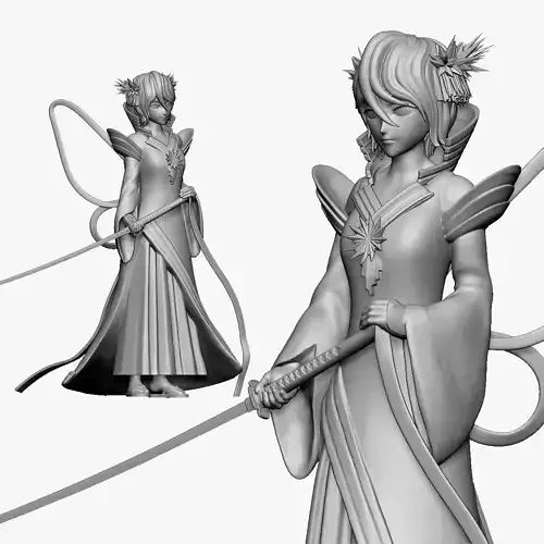 001160 anime girl japanese long dress katana 3d print ready 3D print model
