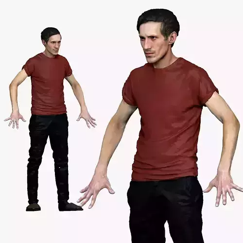 001163 man in red oxide shirt and tapochki