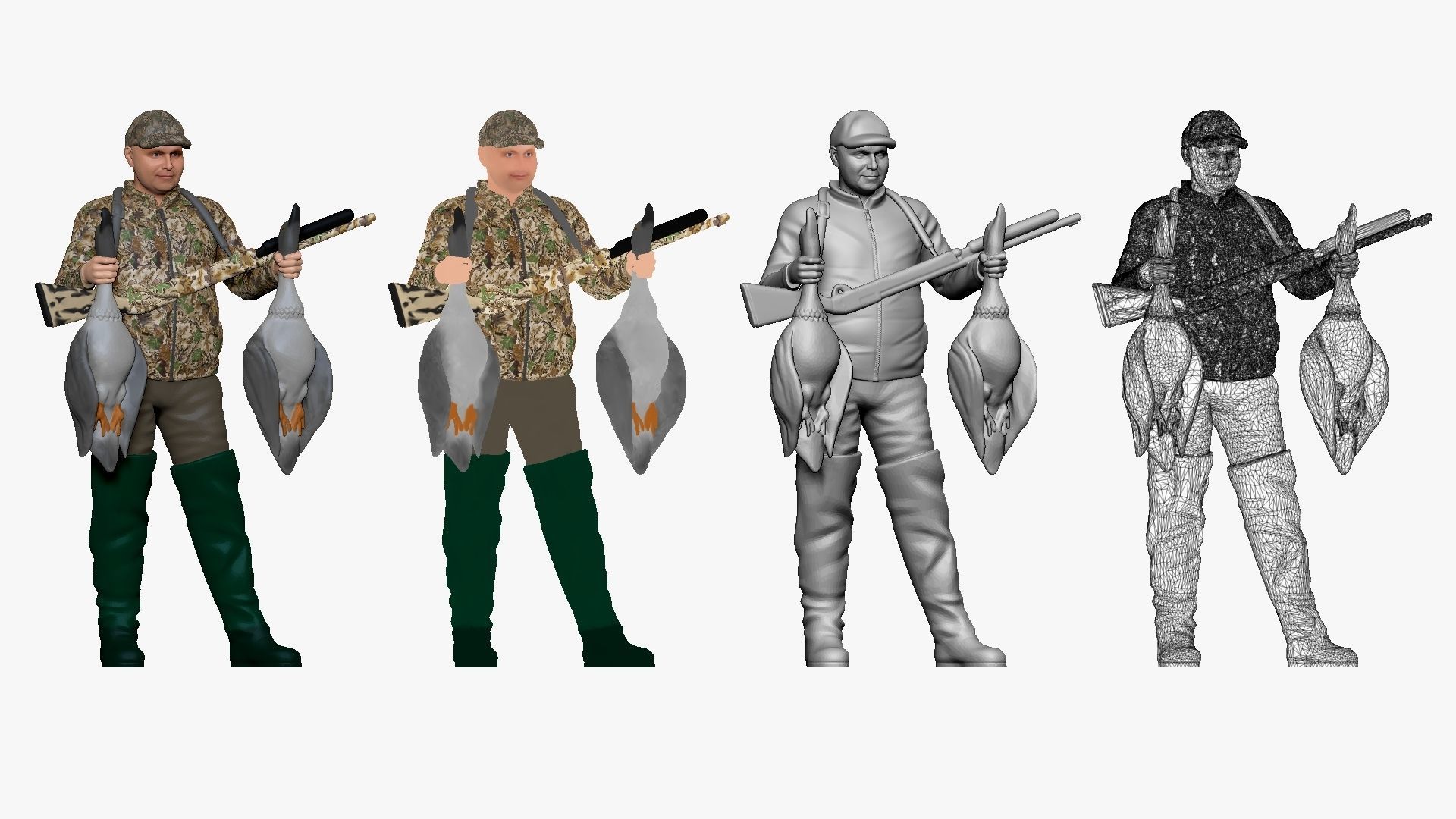 001169 duck hunter two ducks and rifle 3d print ready 3D print model_1