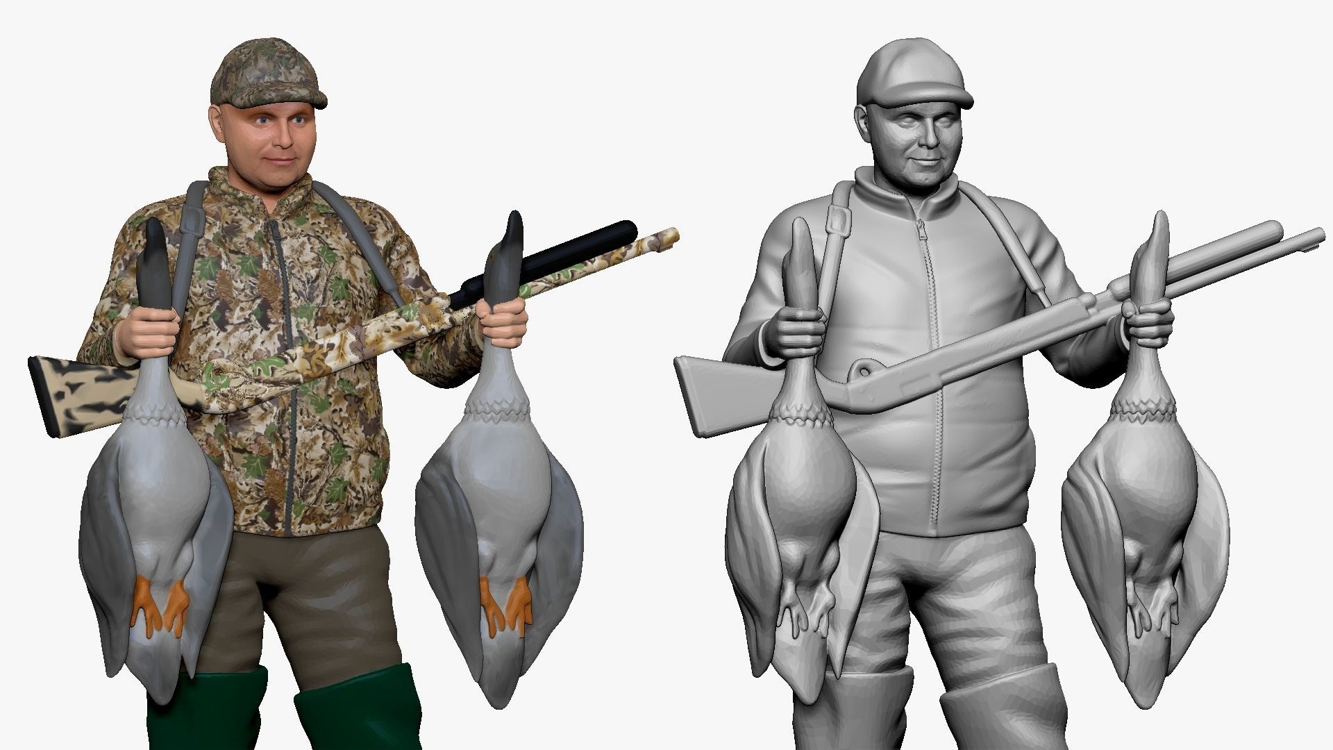 001169 duck hunter two ducks and rifle 3d print ready 3D print model_5