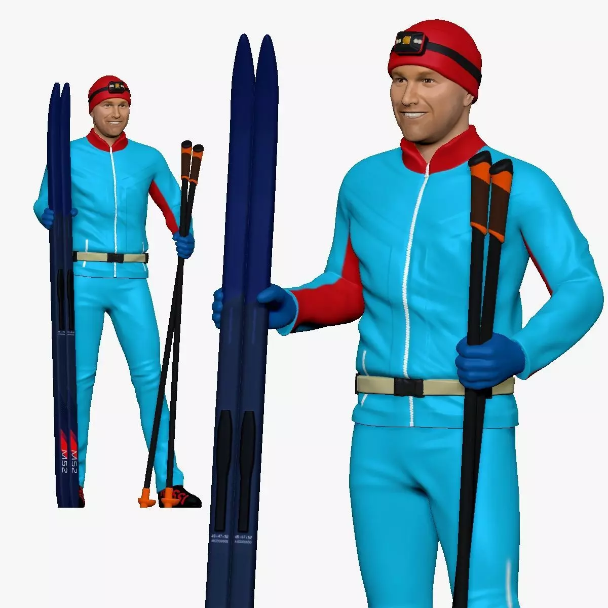 001174 Skier in Blue with Red Hat 3D model