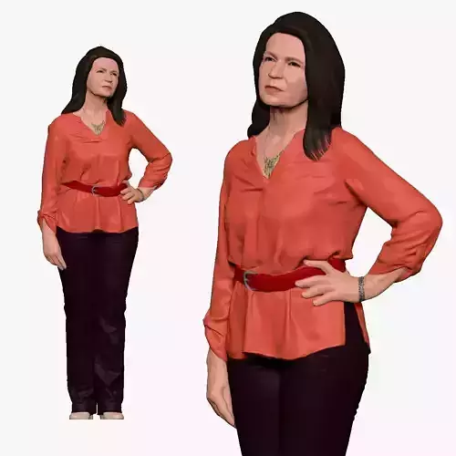 001178 oldy woman in coral blouse long hairs