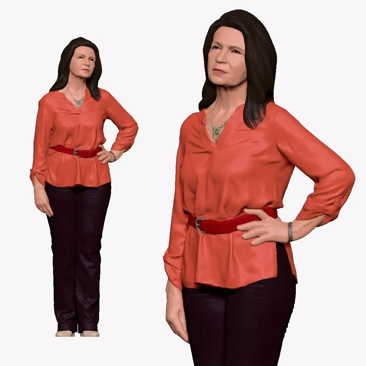 001178 oldy woman in coral blouse long hairs 3d print ready 3D print model